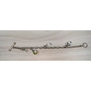 Silver Tone Charm Bracelet Glass Beads Toggle Clasp Dangle Pre-Owned
